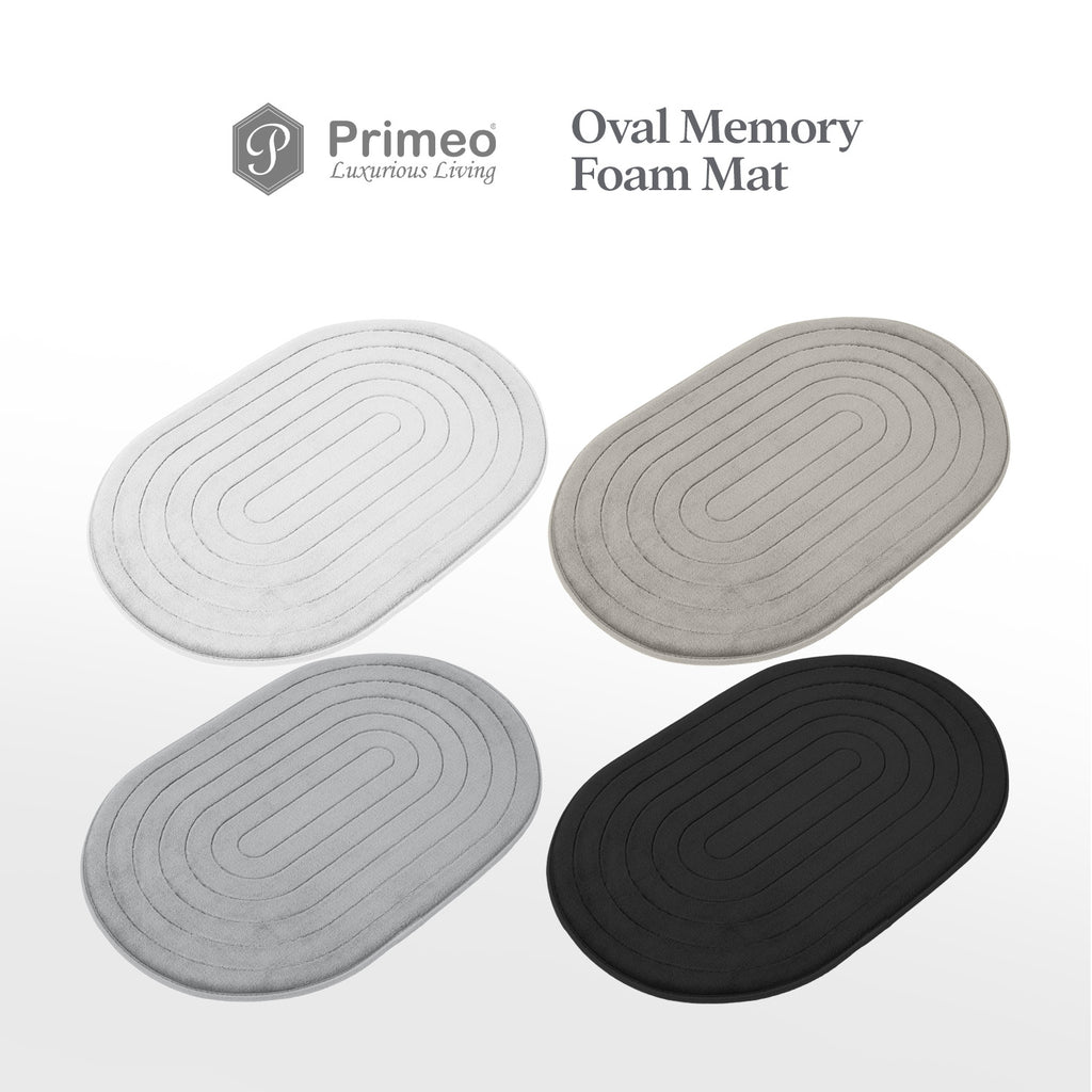PRIMEO Oval Memory Foam Mat 40×60cm Luxury Bath Mat • Non-Slip Backing • Soft Coral Fleece Surface