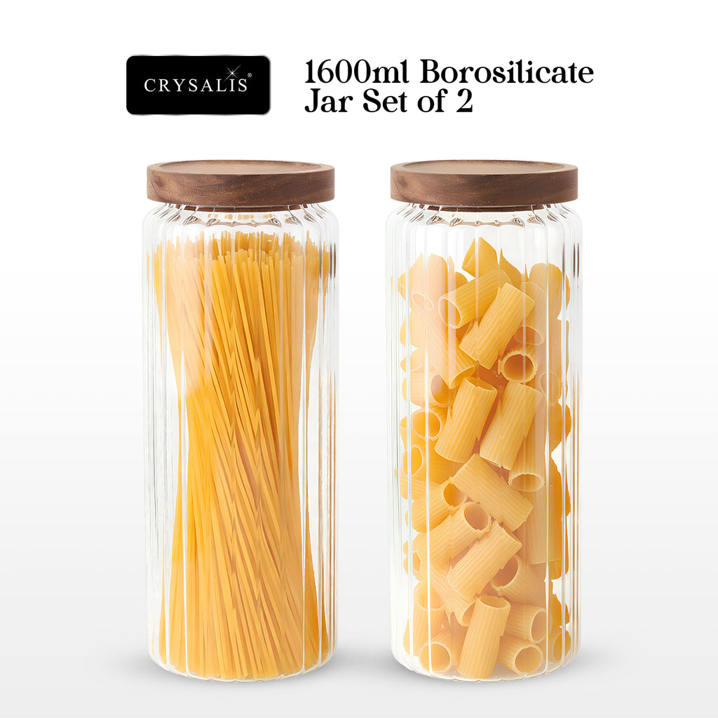 CRYSTALIS Airtight Borosilicate Glass Jars With Acacia Wood Lids