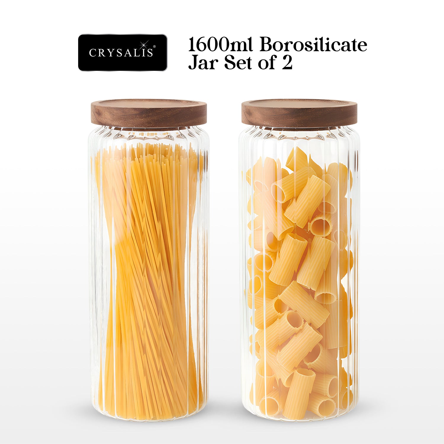 CRYSTALIS Airtight Borosilicate Glass Jars With Acacia Wood Lids