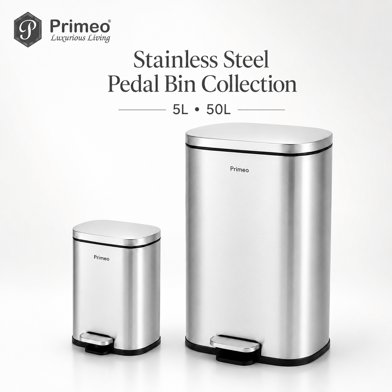 PRIMEO Stainless Steel Pedal Bin Soft Close Trash Bin Garbage Waste Bin with Removable Inner Bucket