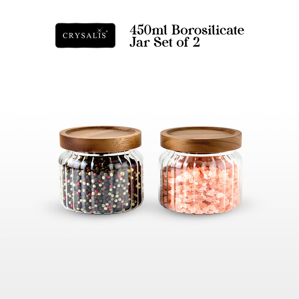 CRYSTALIS Airtight Borosilicate Glass Jars With Acacia Wood Lids