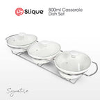 SLIQUE Casserole Serving Dish [Set of 3] 1400mL Signature Porcelain Collection Stand with Candle Burner
