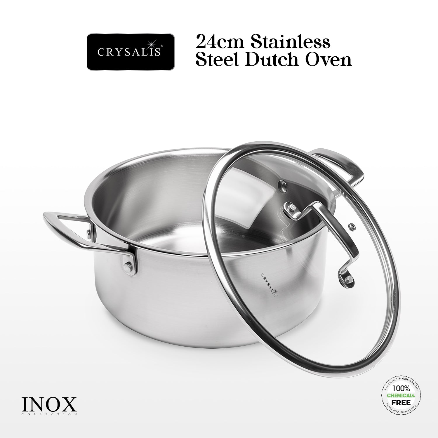 Crysalis Inox Tri-Ply Stainless Steel Fry Pan Sauce Pan Dutch Oven Induction Compatible Heavy Duty Professional Cookware