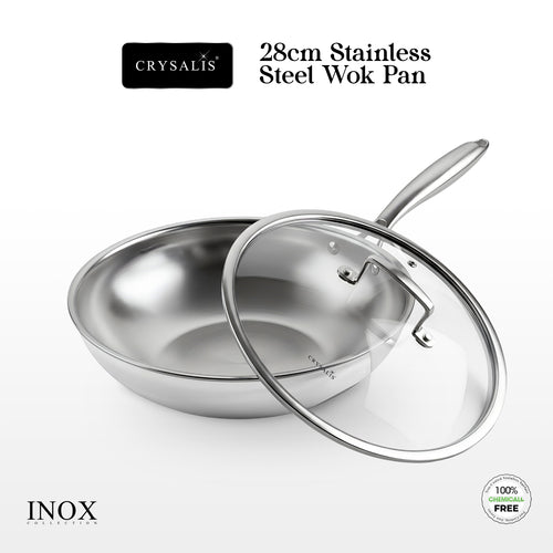 Crysalis Inox Tri-Ply Stainless Steel Fry Pan Sauce Pan Dutch Oven Induction Compatible Heavy Duty Professional Cookware