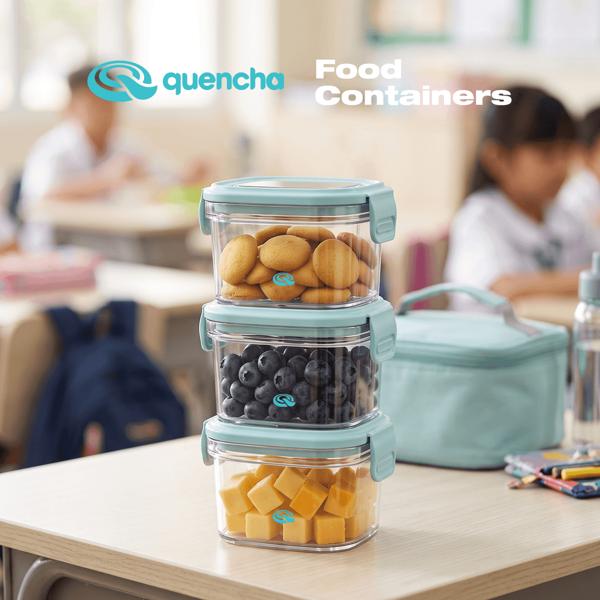 Quencha Kids Food Storage Container Set BPA Free Leak Proof Stackable Lunch Box Food Keeper