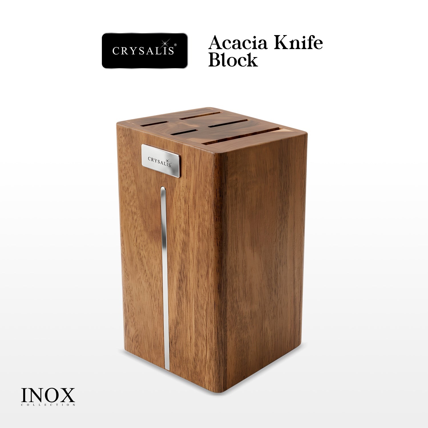 Crysalis Inox Collection Acacia Wood Stainless Steel Knives and Knife Block