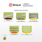 Slique AvoTech 5-in-1 Multi Grater & Slicer Set with Storage Box Stainless Steel Blades, Vegetable & Cheese Shredder Kitchen Gadget