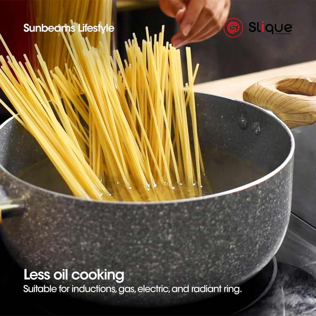 SLIQUE Avotech Marble Non-Stick Cookware – Fry Pan, Saucepan & Dutch Oven (16–28cm) | Induction Base | Scratch-Resistant Coating