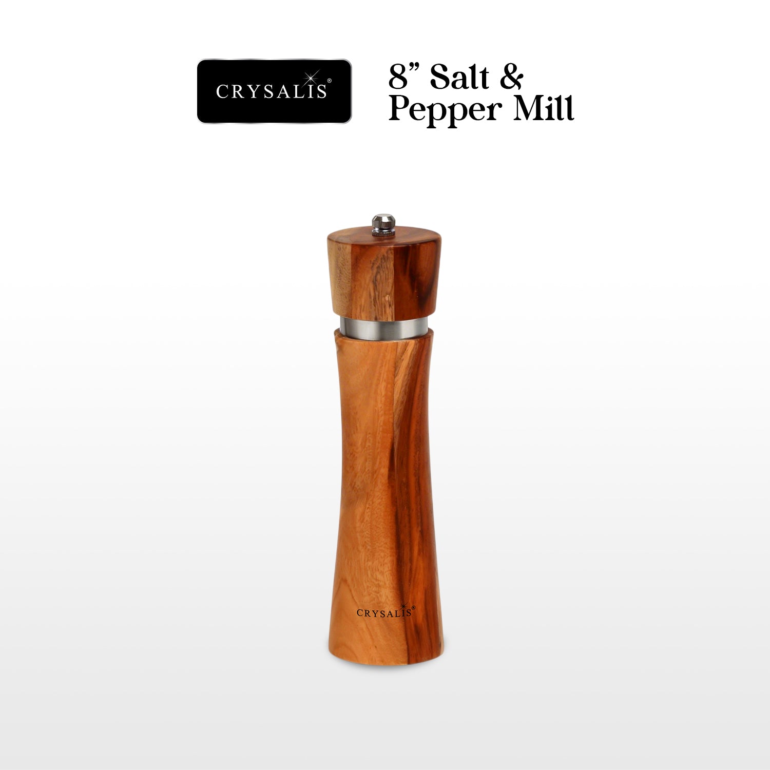 CRYSALIS Salt & Pepper Mill Manual Grinder Spice Container Seasoning Bottle Spice Storage Shaker Acacia Wood