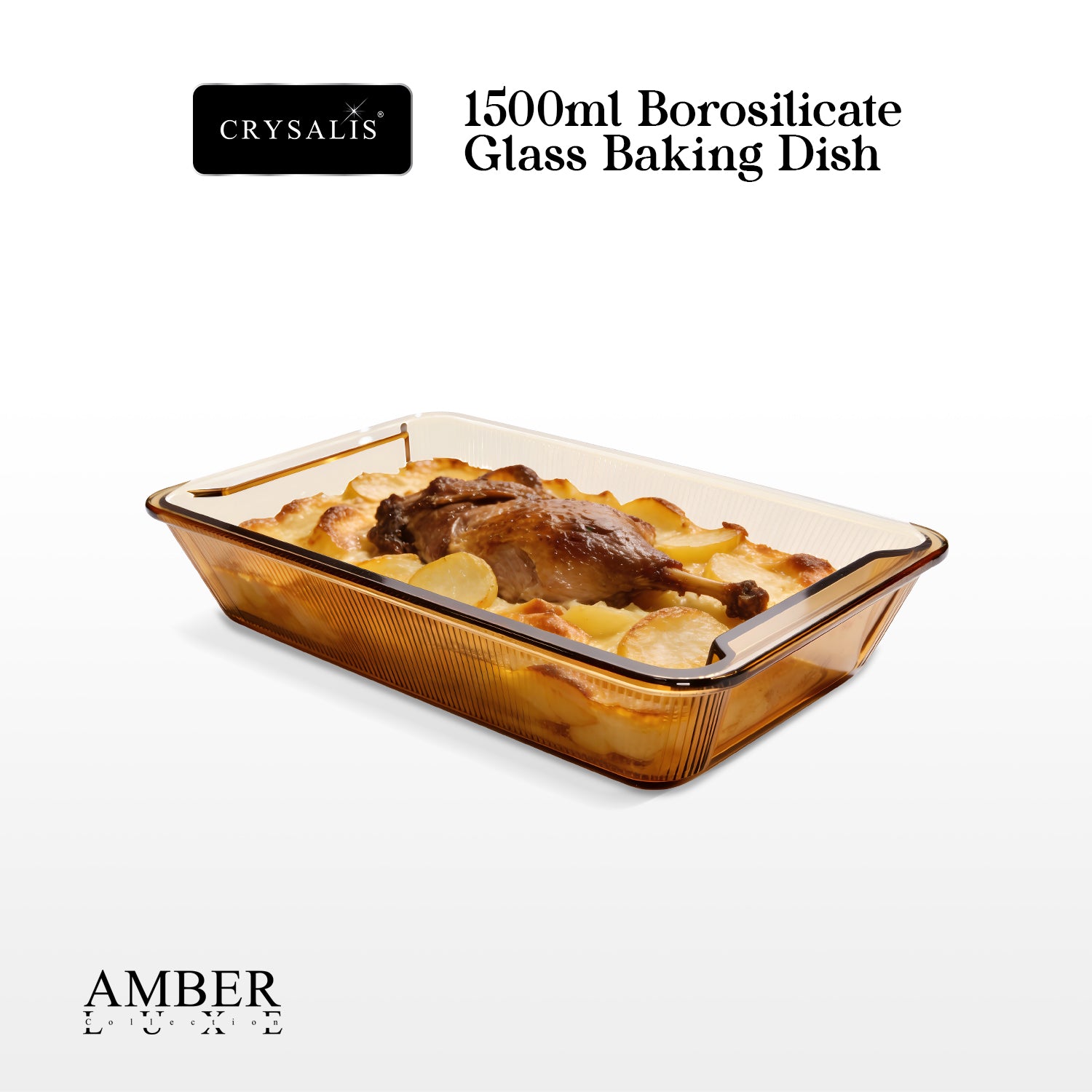 Crysalis Amber Luxe Borosilicate Glass Baking Dish Oven Safe Casserole Lasagna Bakeware