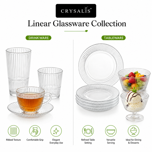 Crysalis Linear Glassware Collection Dinner Plates Bowls Coffee Mugs Glass Cups Set