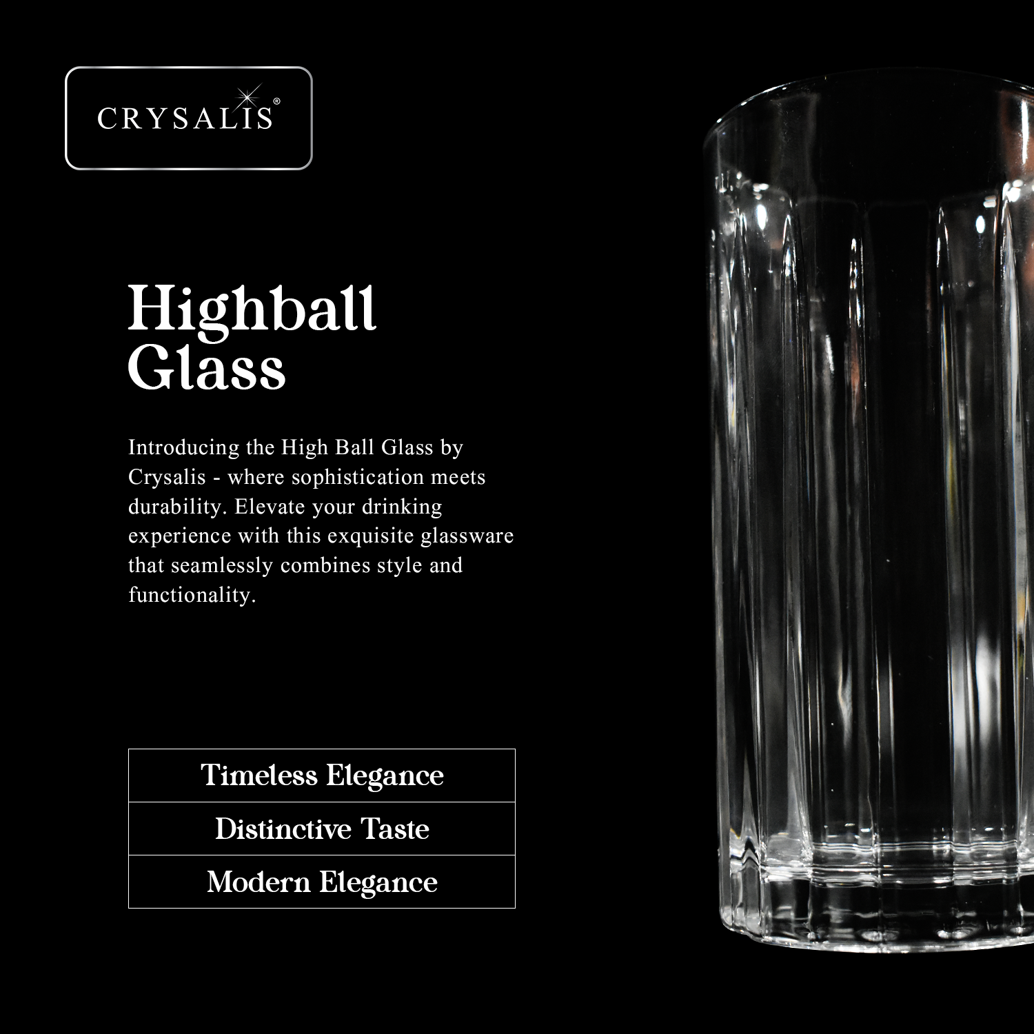 CRYSALIS Royalty Highball Glass 4pcs Set 390ml | 14oz