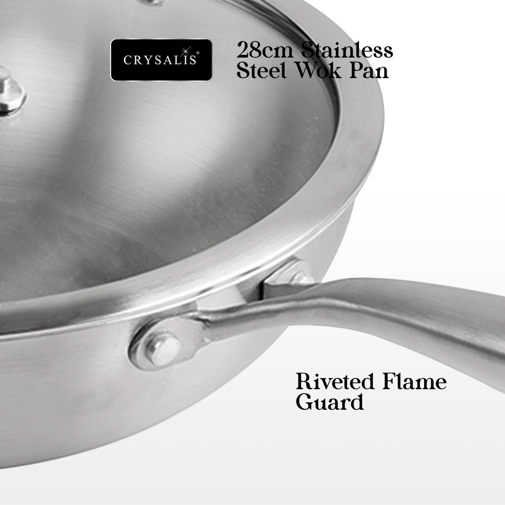 Crysalis Inox Tri-Ply Stainless Steel Fry Pan Sauce Pan Dutch Oven Induction Compatible Heavy Duty Professional Cookware