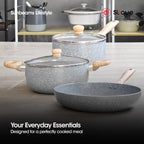 SLIQUE Avotech Marble Non-Stick Cookware – Fry Pan, Saucepan & Dutch Oven (16–28cm) | Induction Base | Scratch-Resistant Coating