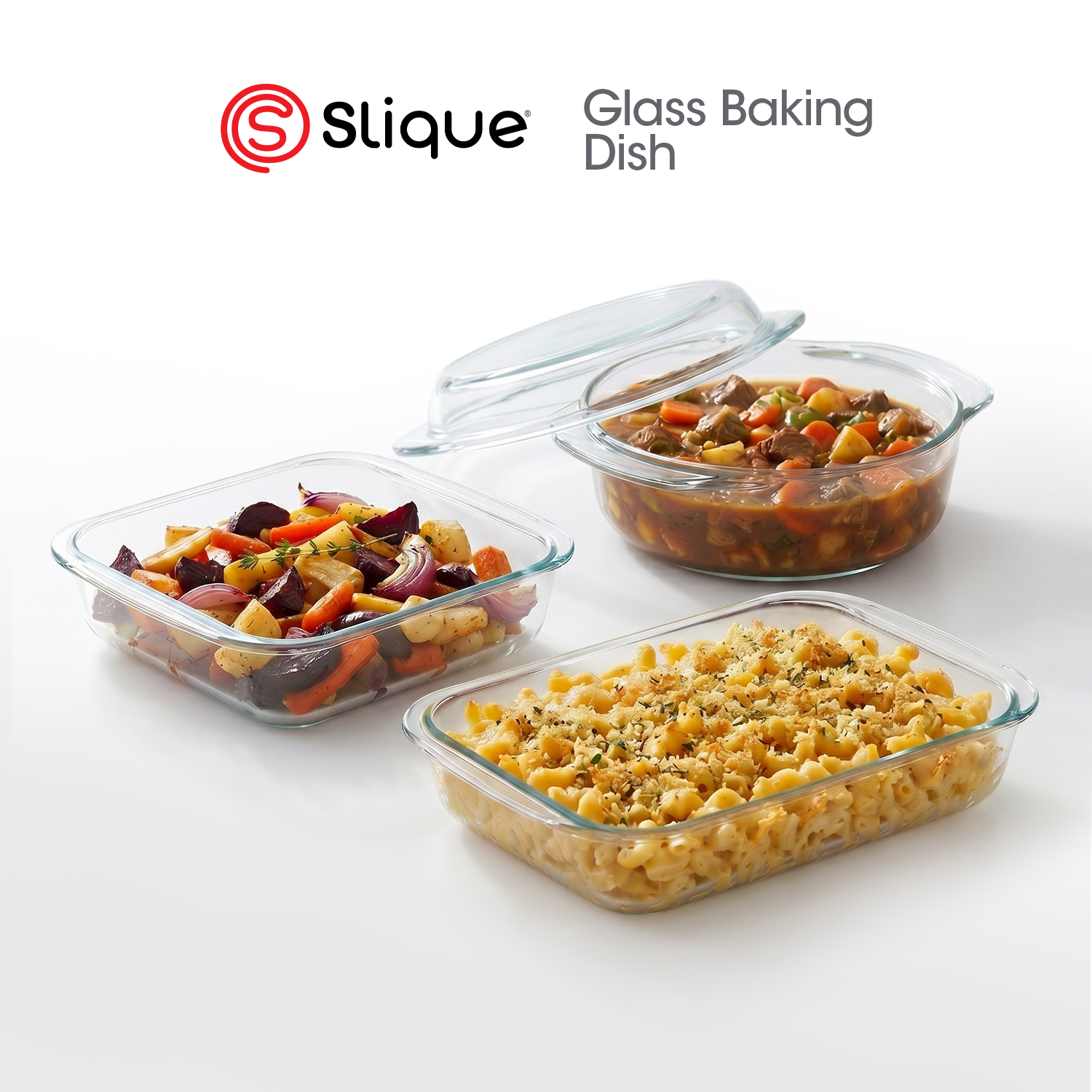 SLIQUE Borosilicate Glass Baking Dish Oven Safe Bakeware Casserole Dish with Lid Microwave Safe
