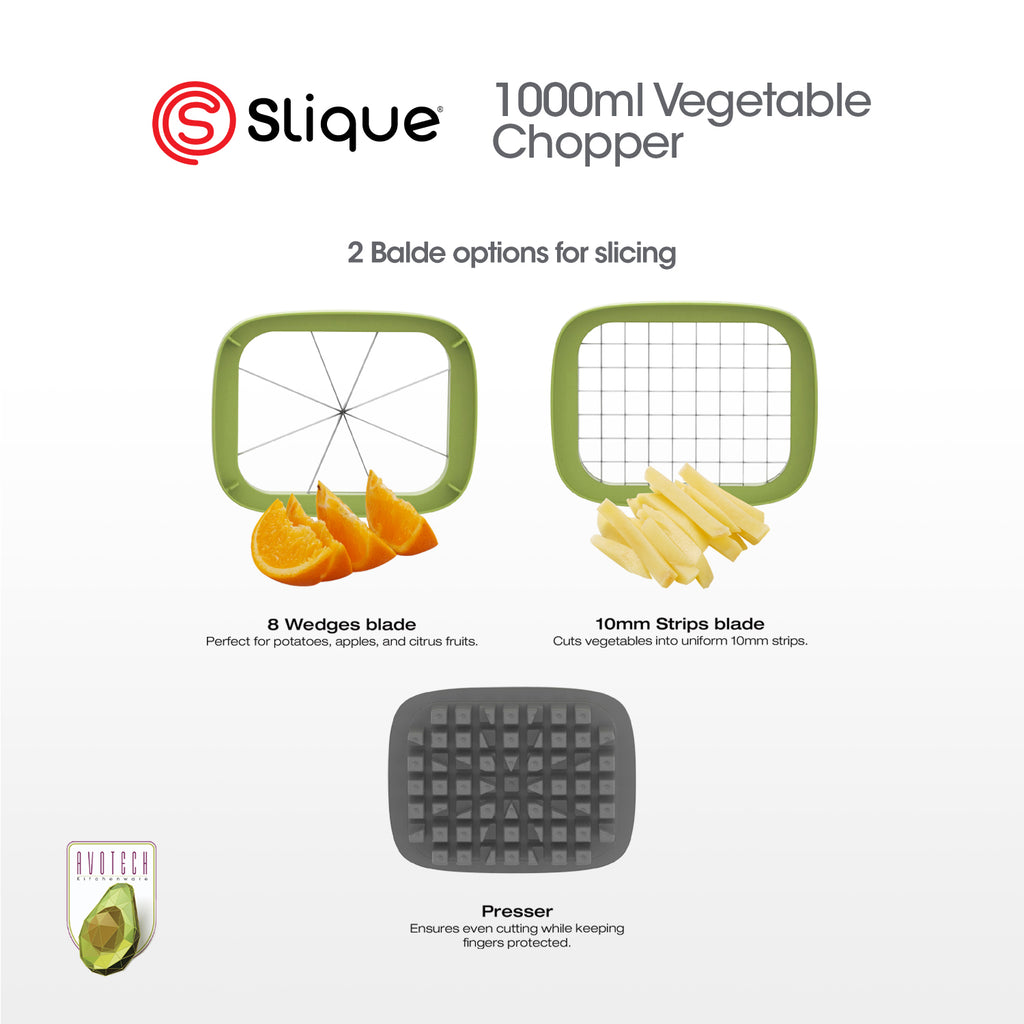 Slique AvoTech 1000ml Push Down Vegetable Chopper — Multi-Function Dicer, Onion & Fruit Cutter Kitchen Tool