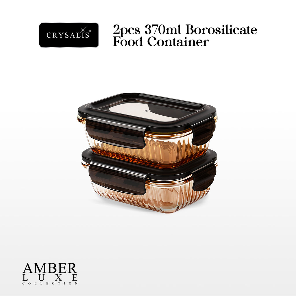 CRYSLIS Amber Luxe Collection 2pcs Borosilicate Glass Food Container With Secure Locking Lid