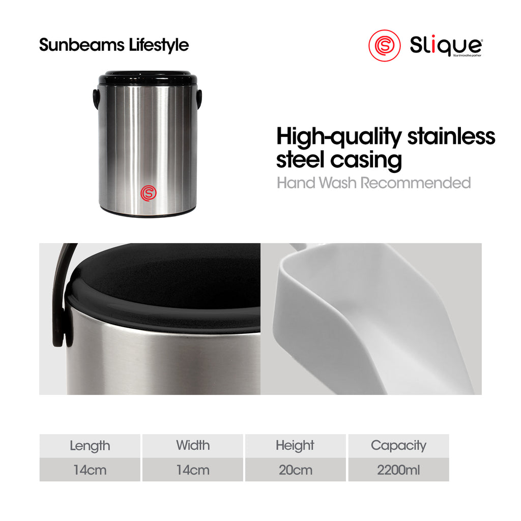 SLIQUE Premium Insulated Ice Bucket w/ Tong 2200ml (Silver)