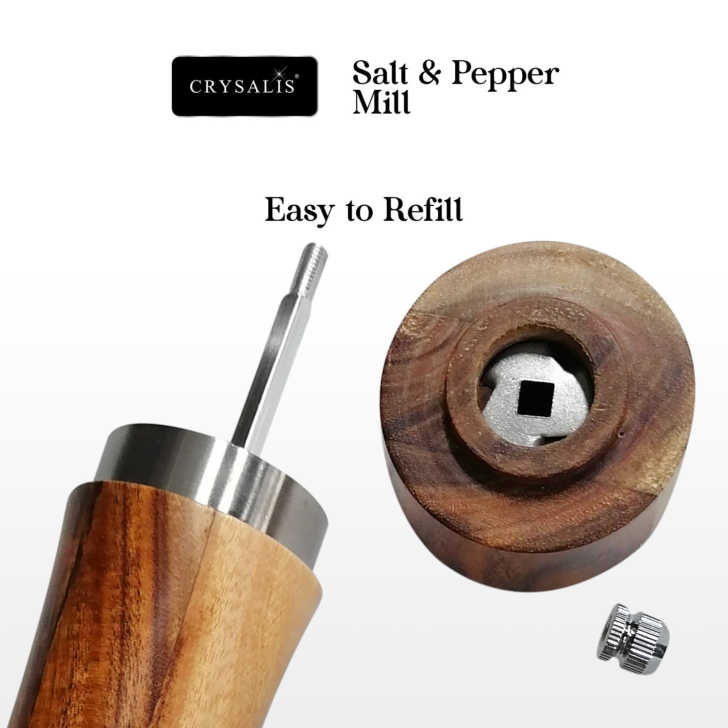 CRYSALIS Salt & Pepper Mill Manual Grinder Spice Container Seasoning Bottle Spice Storage Shaker Acacia Wood