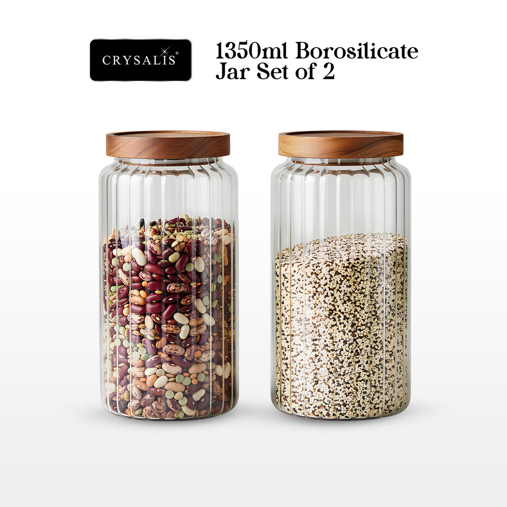 CRYSTALIS Airtight Borosilicate Glass Jars With Acacia Wood Lids
