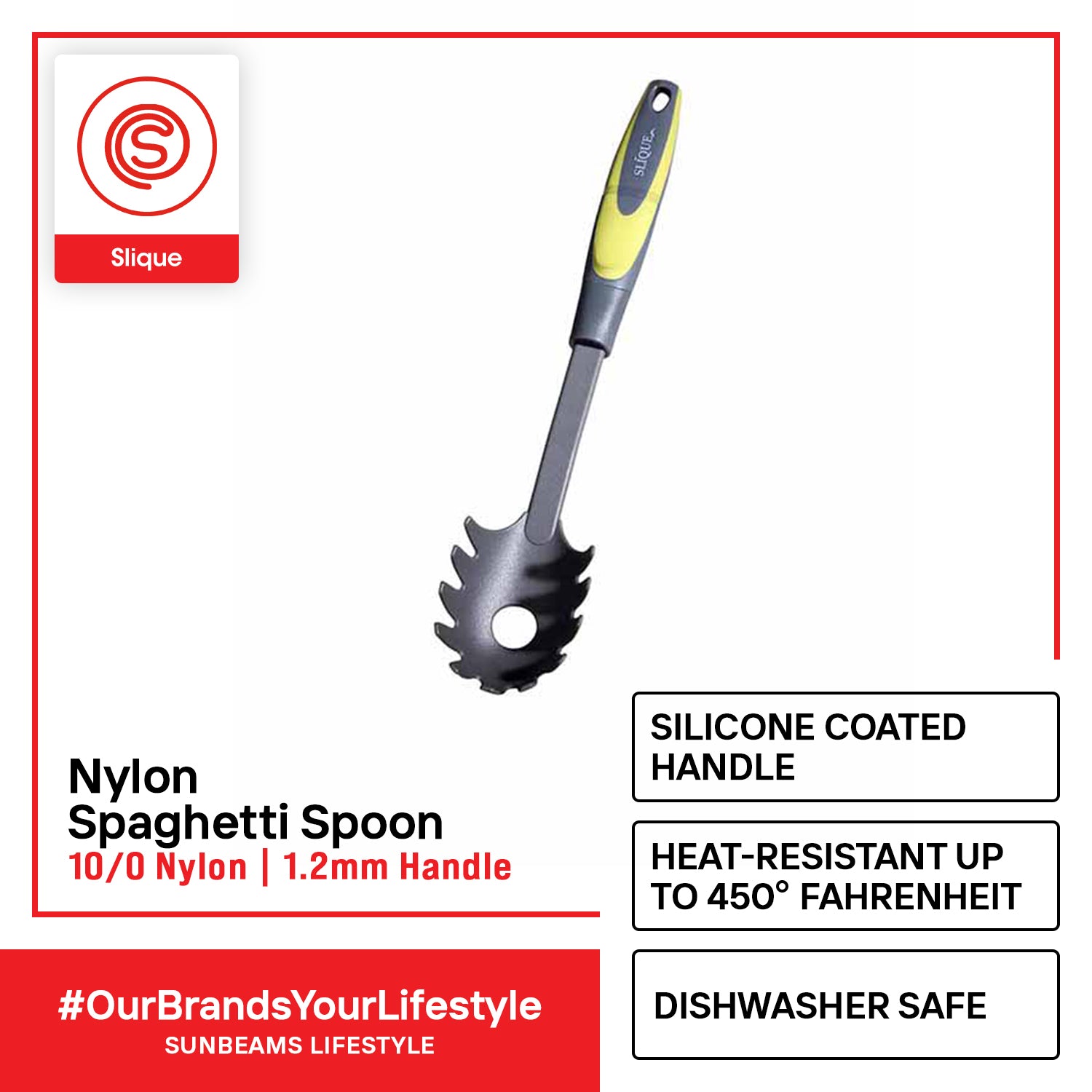 SLIQUE Nylon Kitchen Tools TPR Silicone Handle Spaghetti Slotted Spoon Turner Skimmer Ladle