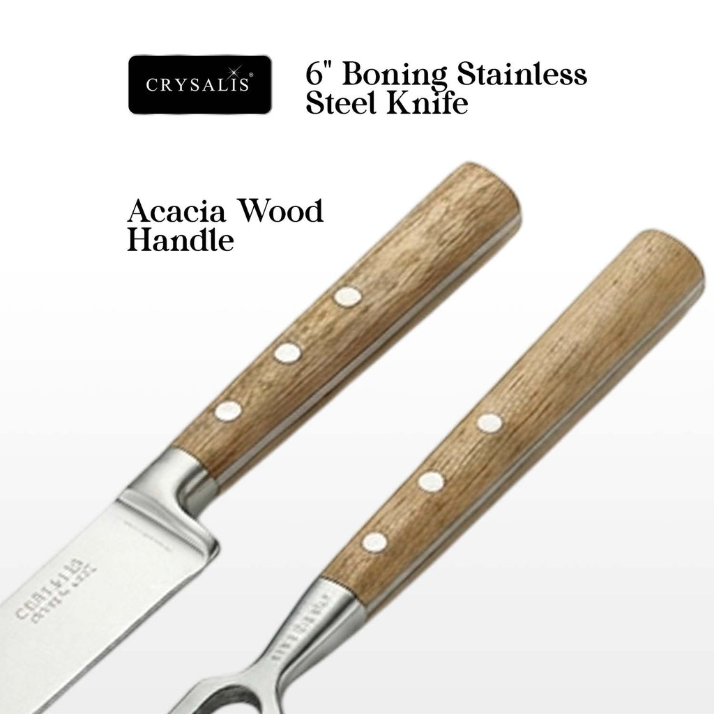 Crysalis Inox Carving Set 4-Piece Stainless Steel Knife and Fork with Acacia Wood Chopping Board and Storage Case