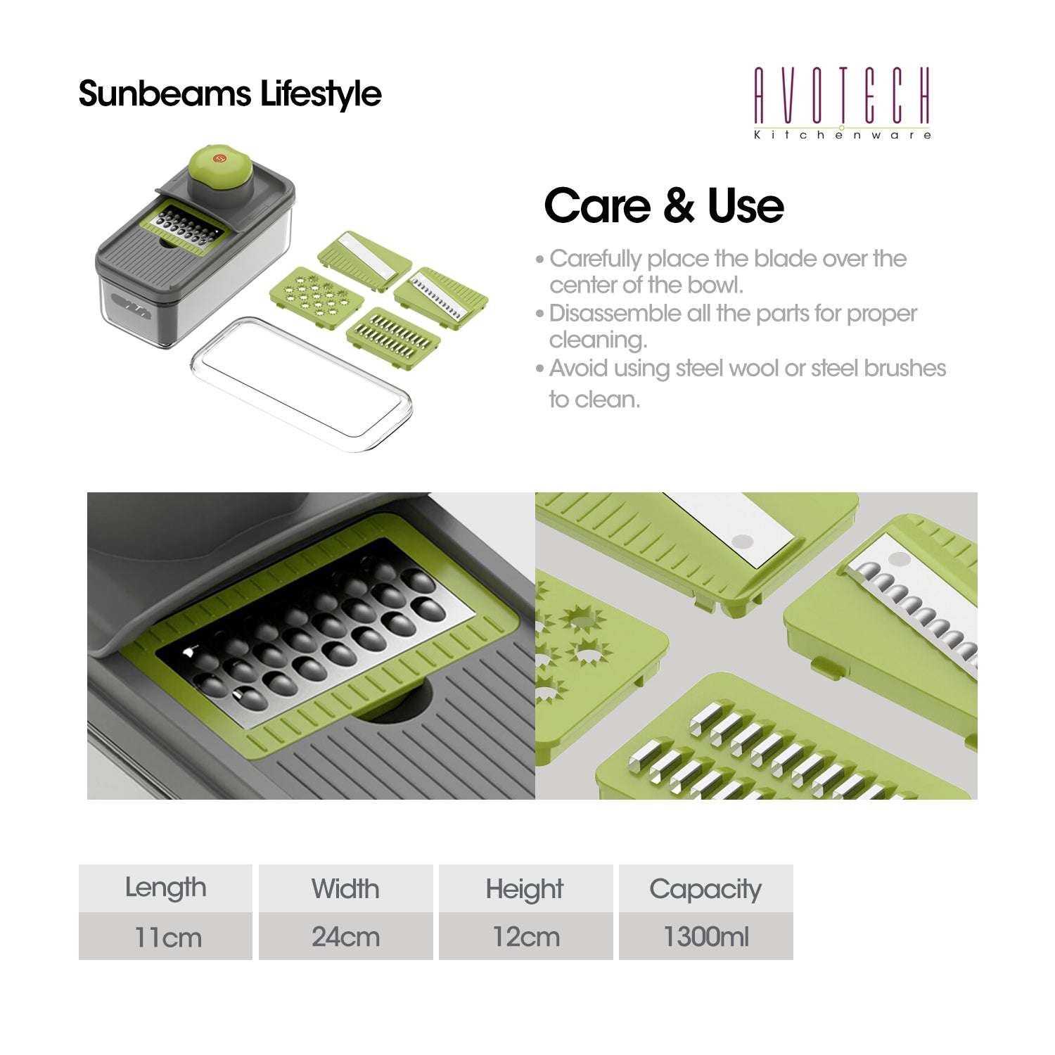Slique AvoTech 5-in-1 Multi Grater & Slicer Set with Storage Box Stainless Steel Blades, Vegetable & Cheese Shredder Kitchen Gadget