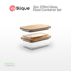SLIQUE Food Container [Set of 2] Borosilicate Glass, Bamboo lid with Silicone Gasket