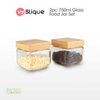 SLIQUE Food Jar [Set of 2] Soda Lime Glass, Bamboo lid with PE seal ring