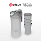 SLIQUE Premium Pitcher 1600 ml | 1.6 L w/ Lock & 4 Plastic Tumblers Set