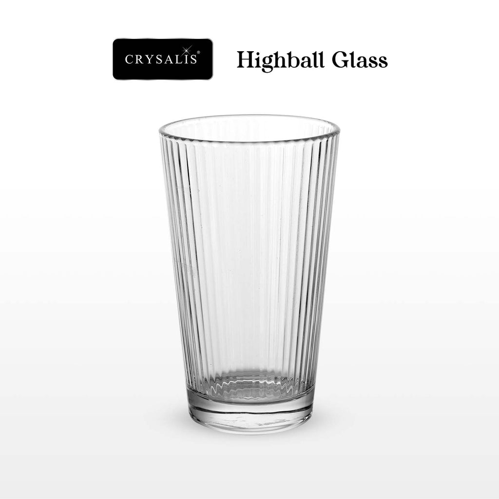Crysalis Essence Glassware Collection Highball Rock Glass Soda-Lime Drinking Glass - Ribbed Design