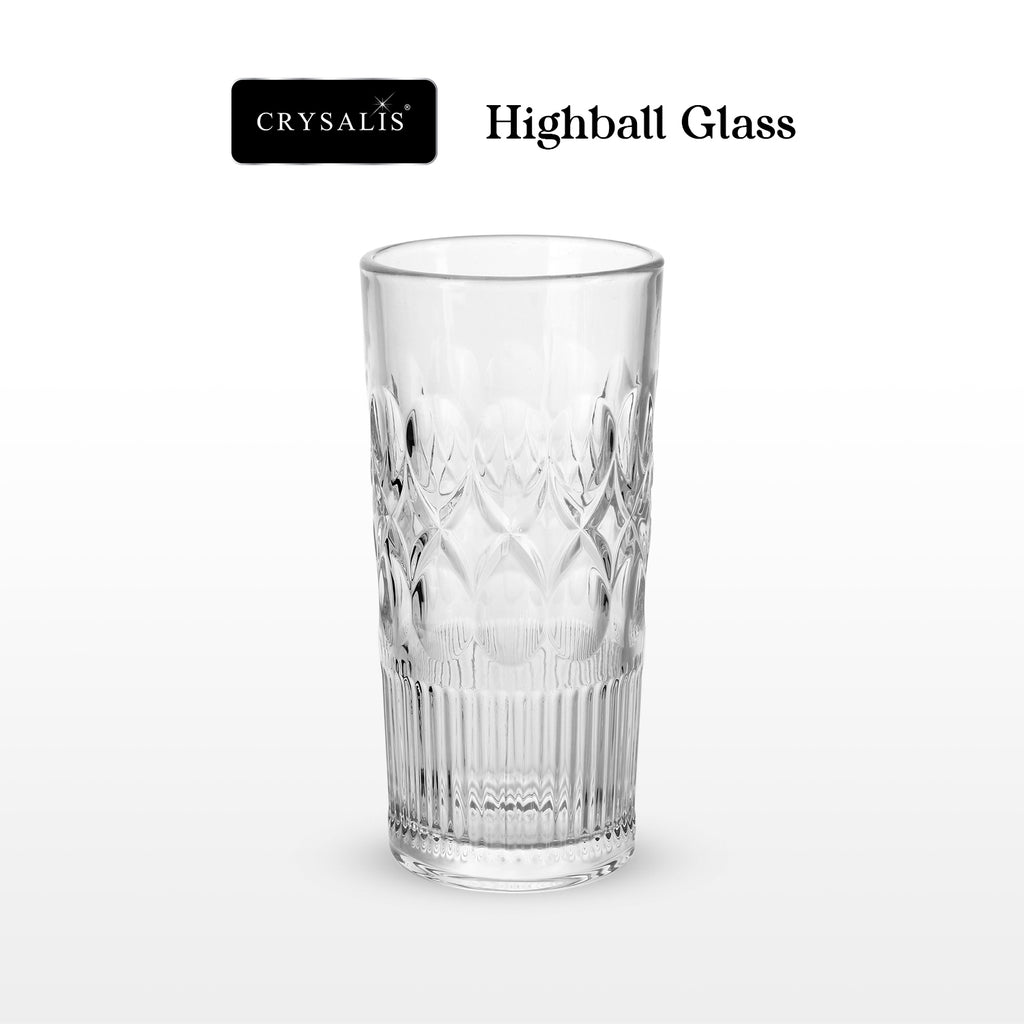 Crysalis Essence Glassware Collection Highball Rock Glass Soda-Lime Drinking Glass - Ribbed Diamond Design