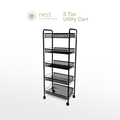 NEST DESIGN LAB 5 Multi-Tier Narrow Kitchen Storage Trolley Cart (Black)