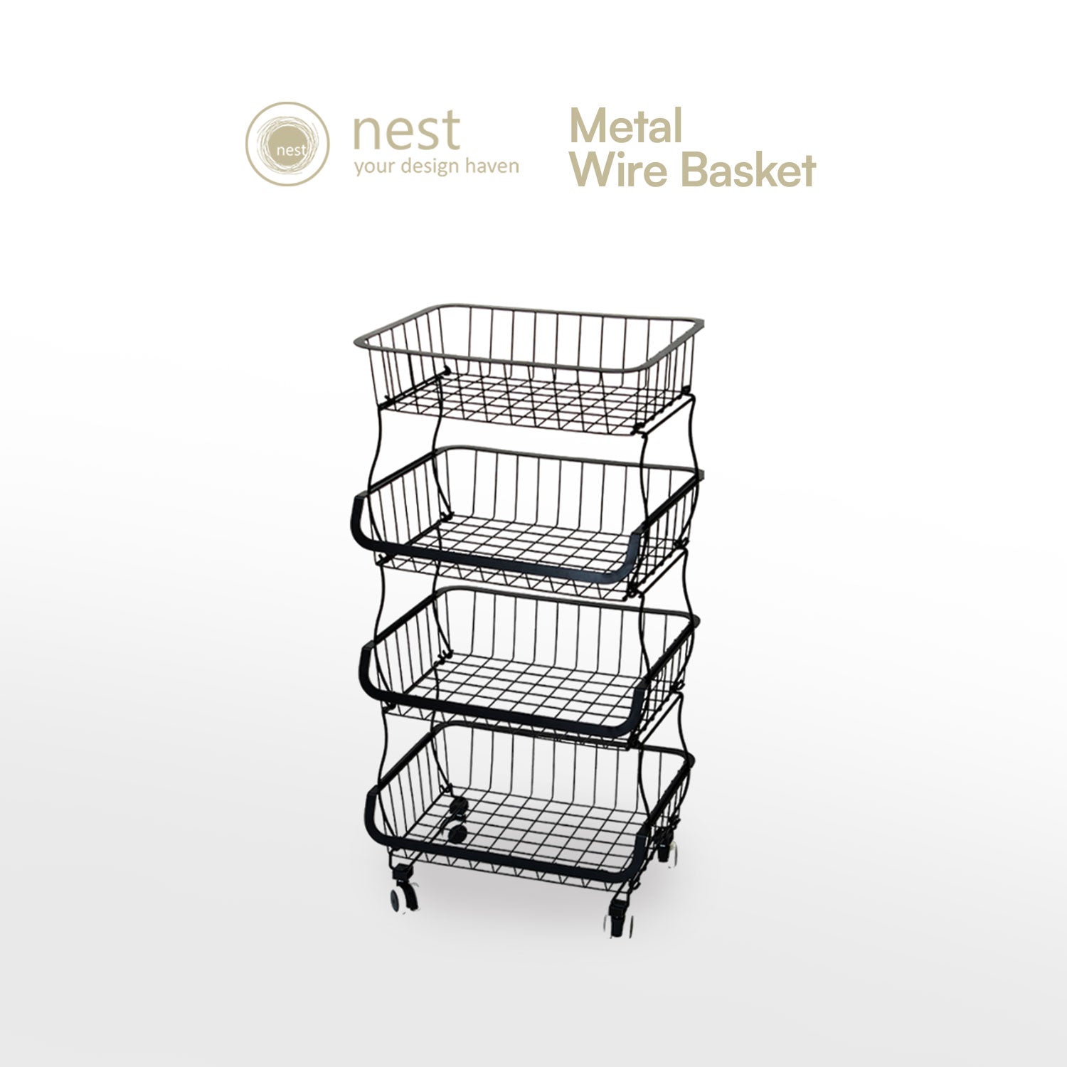 NEST DESIGN LAB Premium Tier Stackable Kitchen Trolley Wire Basket Metal