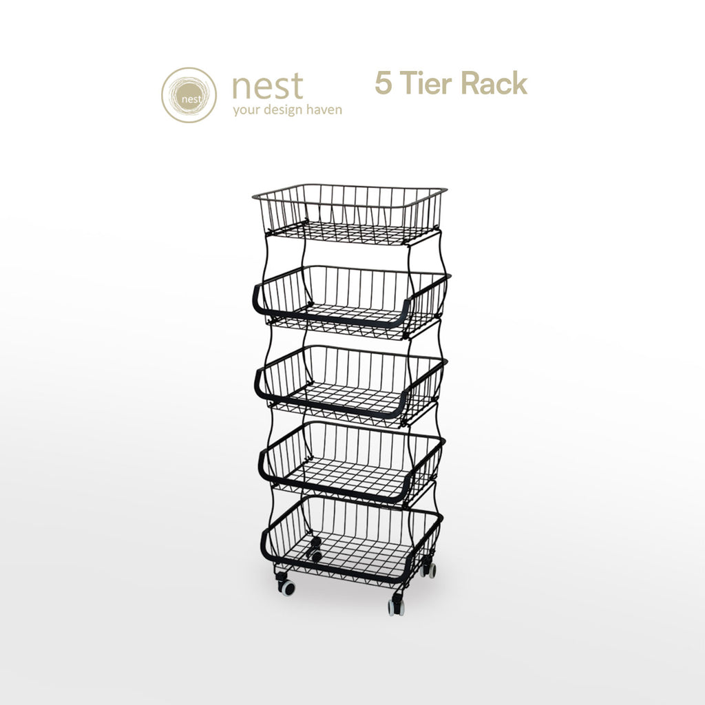 NEST DESIGN LAB Premium Tier Stackable Kitchen Trolley Wire Basket Metal