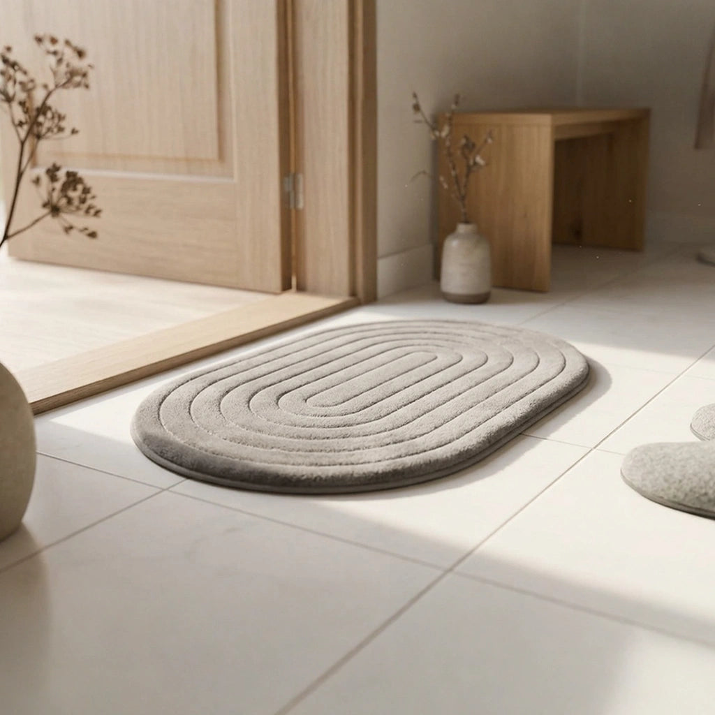PRIMEO Oval Memory Foam Mat 40×60cm Luxury Bath Mat • Non-Slip Backing • Soft Coral Fleece Surface