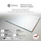 PRIMEO Memory Foam Mattress Topper –  Bamboo Viscose Fabric, Anti-Slip, Cooling, 4 Elastic Straps Single, Full, Queen, King Size