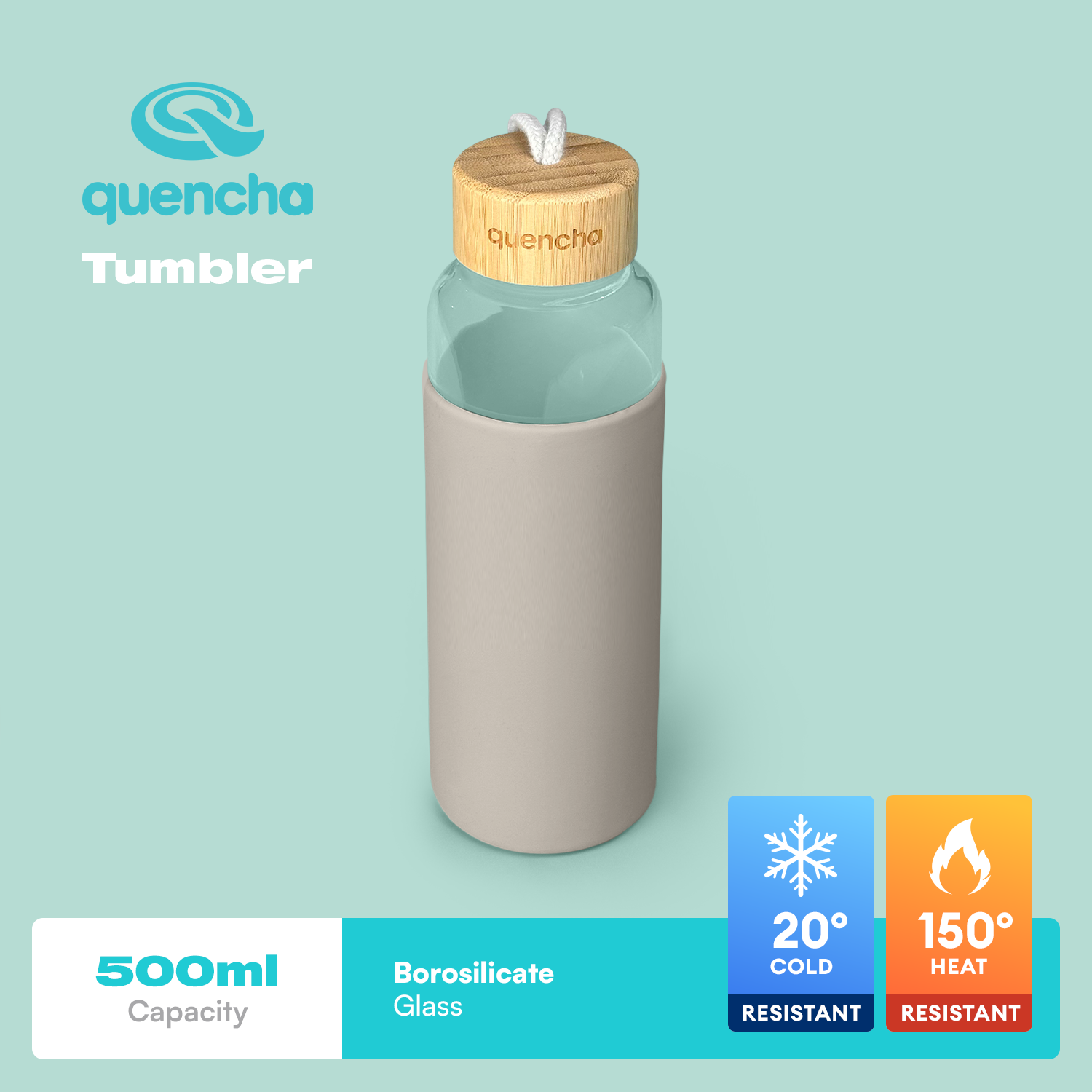 QUENCHA 12oz & 17oz Glass Water Bottle