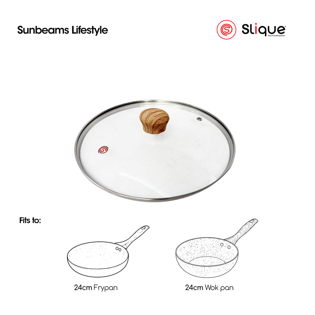 Slique Tempered Glass Lid for Frying Pan Wok Pot Saucepan 20cm 24cm 28cm Cookware Replacement Cover