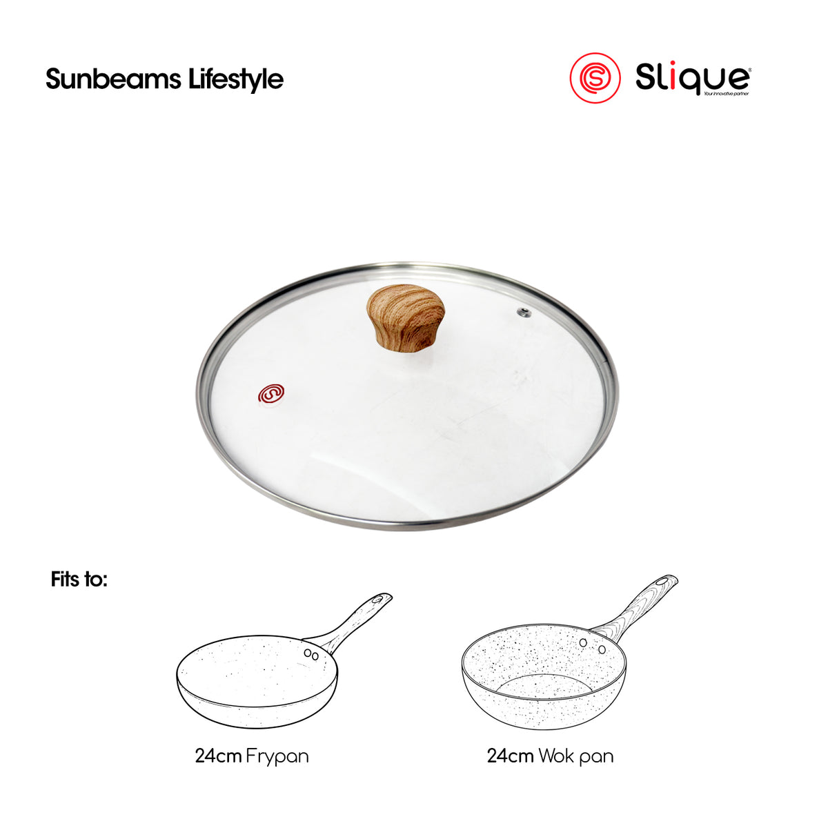 Slique Tempered Glass Lid for Frying Pan Wok Pot Saucepan 20cm 24cm 28cm Cookware Replacement Cover