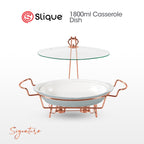 SLIQUE Casserole Serving Dish Oval, Signature Porcelain Collection Copper Stand with Candle Burner