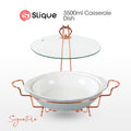 SLIQUE Casserole Serving Dish Round, Signature Porcelain Collection Copper Stand with Candle Burner