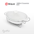 SLIQUE Casserole Serving Dish Oval, Signature Porcelain Collection Stand with Candle Burner