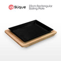 SLIQUE Premium Cast Iron Rectangular Sizzling Plates w/ Original Rubber Wood Base 22cm
