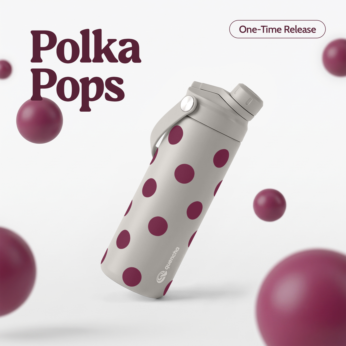 QUENCHA 18.5oz Polka Pops Limited Edition Vacuum Insulated Stainless Steel Drinking Water Bottle