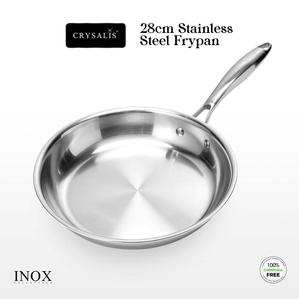 Crysalis Inox Tri-Ply Stainless Steel Fry Pan Sauce Pan Dutch Oven Induction Compatible Heavy Duty Professional Cookware