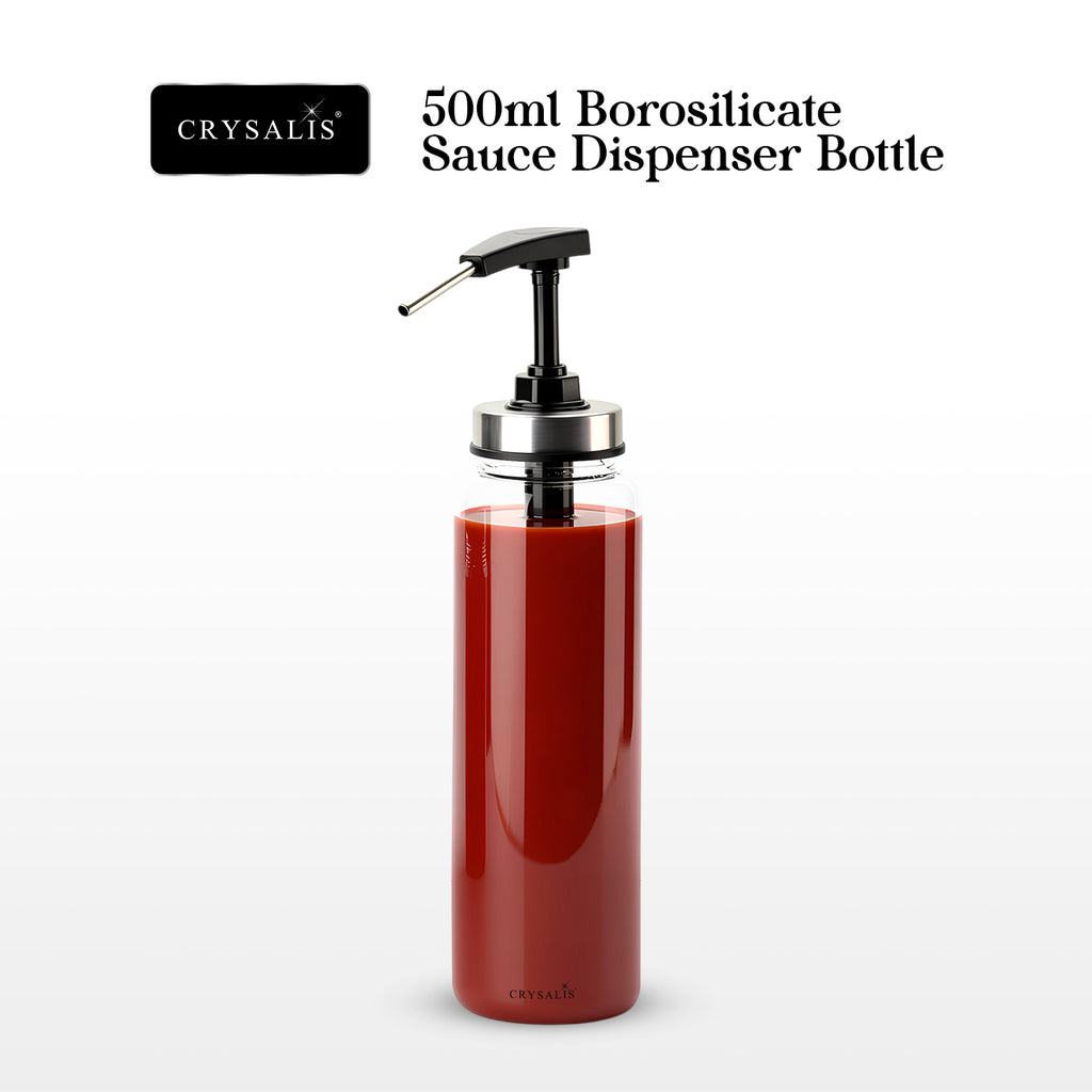 CRYSALIS Borosilicate Condiments Bottle (Sauce Dispenser, Oil & Vinegar) with Premium Durable Features