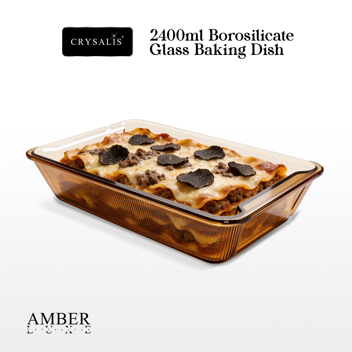 Crysalis Amber Luxe Borosilicate Glass Baking Dish Oven Safe Casserole Lasagna Bakeware