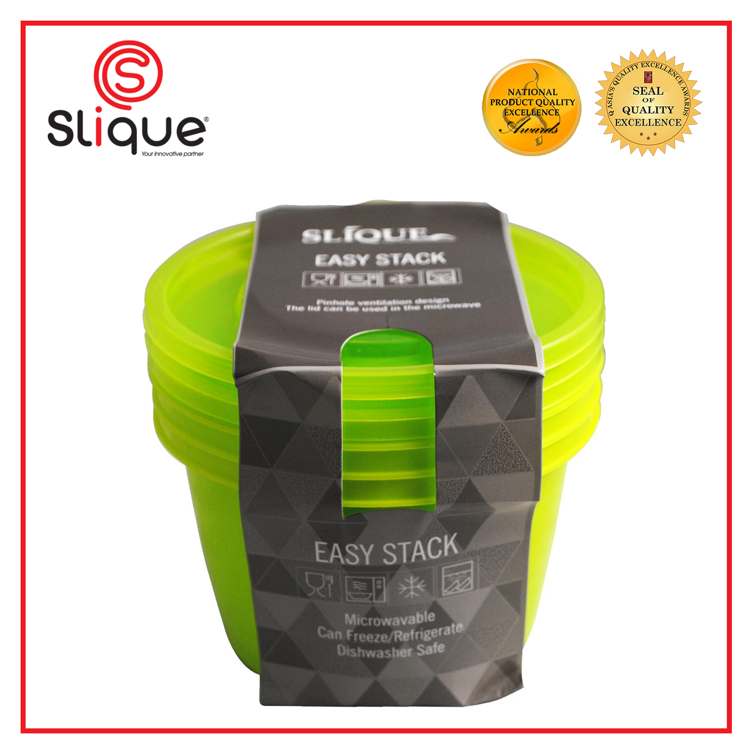 SLIQUE  Premium 3pcs Set Round Crisper Food Container 900ml