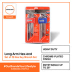 VANQUISH Premium | Heavy Duty | Professional Long Arm Hex Key Wrench Set of 26